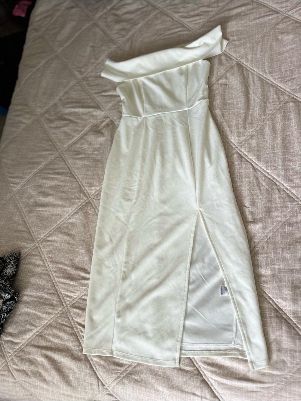Windsor White Strapless Midi Dress with Front Slit